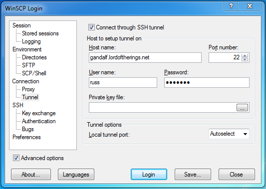 winscp username and password command line